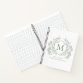 Classic Sage Green Floral Crest Monogram Notitieboek (Binnen)
