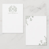 Classic Sage Green Floral  Crest Monogram Notitiekaartje (Voorkant / Achterkant)