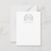 Classic Sage Green Floral  Crest Monogram Notitiekaartje (Voorkant)