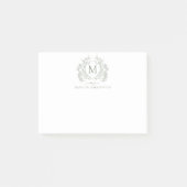 Classic Sage Green Floral  Crest Monogram Post-it® Notes (Voorkant)