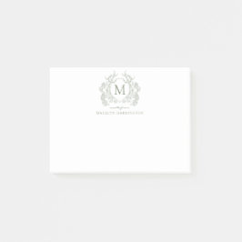 Classic Sage Green Floral  Crest Monogram Post-it® Notes