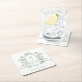 Classic Sage Green Floral Crest Monograms Wedding  Kartonnen Onderzetters (Insitu)