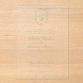 Classic Sage Green Floral Monogram Crest Wedding Acryl Uitnodigingen (Voorkant)