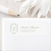 Classic Sage Green Floral Monogram Crest Wedding Etiket (Insitu)