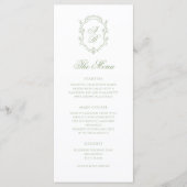 Classic Sage Green Floral Monogram Crest Wedding Menu (Voorkant)