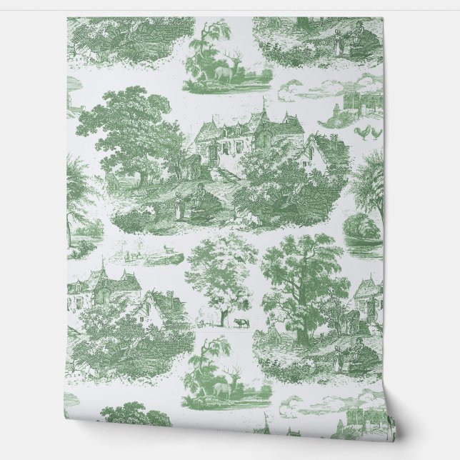 Classic Sage Green  Frans Chateau Toile Behang (Afrollen)