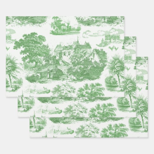 Classic Sage Green  Frans Chateau Toile Inpakpapier Vel (Set)