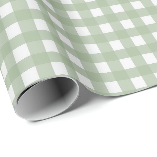 Classic Sage Green Gingham Plaid Christmas Cadeaupapier (Rol Hoek)