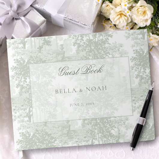 Classic Sage Green Landscape Toile Wedding Gastenboek