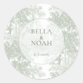 Classic Sage Green Landscape Toile Wedding Ronde Sticker (Voorkant)