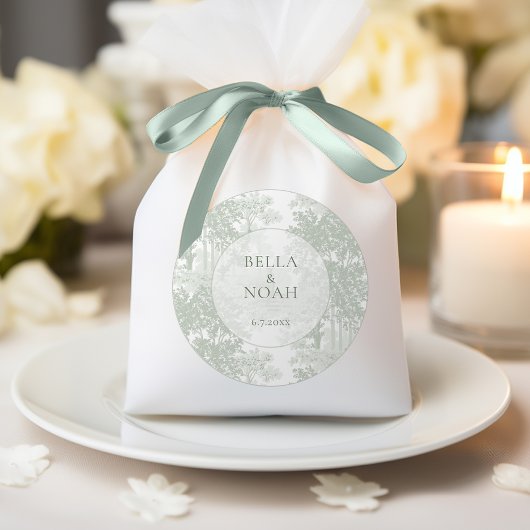 Classic Sage Green Landscape Toile Wedding Ronde Sticker