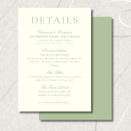 Classic Sage Green Minimalist Wedding Details Informatiekaartje