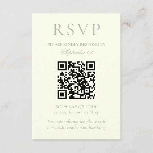 Classic Sage Green Minimalist Wedding QR Code RSVP Kaartje (Voorkant)