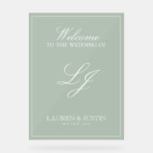 Classic Sage Green Modern Monogram Script Welkom Acryl Bord (Voorkant)
