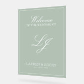 Classic Sage Green Modern Monogram Script Welkom Acryl Bord (Hoek)
