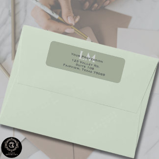 Classic Sage Green Monogram Branding Address Etiket
