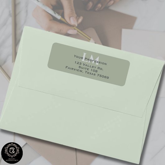 Classic Sage Green Monogram Branding Address Etiket