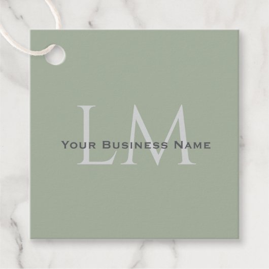 Classic Sage Green Monogram Business Branding Bedankjes Labels (Voorkant)