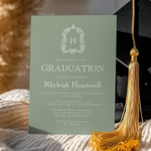 Classic Sage Green Monogram Crest Graduation Party