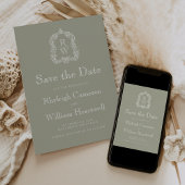 Classic Sage Green Monogram Crest Script Save The Date