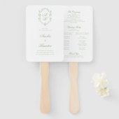 Classic Sage Green Monogram Crest Wedding Program Handwaaier (Voorkant en achterkant)