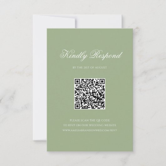 Classic Sage Green Monogram Crest Wedding QR Code RSVP Kaartje (Voorkant)
