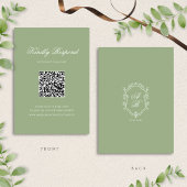 Classic Sage Green Monogram Crest Wedding QR Code RSVP Kaartje