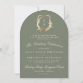 Classic Sage Green Monogram Gold Crest Arch Kaart (Voorkant)