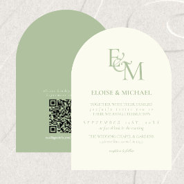 Classic Sage Green Monogram Minimalist Wedding Kaart