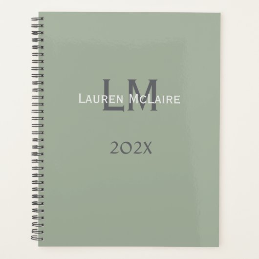 Classic Sage Green Monogram Office Planning Planner (Voorkant)