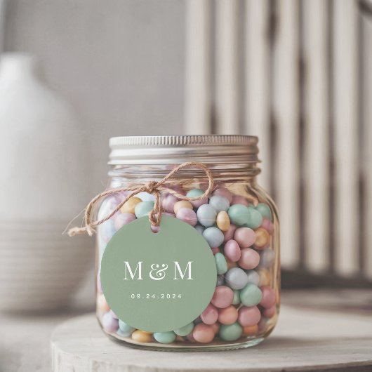 Classic Sage Green Monogram Typography Wedding Bedankjes Labels