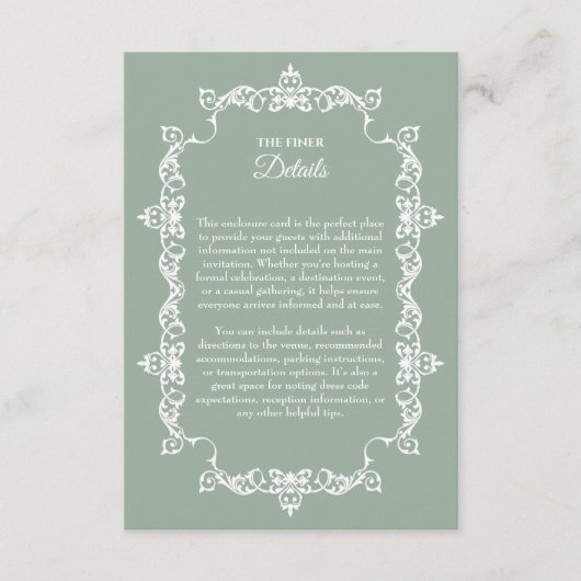 Classic Sage Green Ornately Framed Wedding Informatiekaartje (Voorkant)