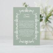 Classic Sage Green Ornately Framed Wedding Informatiekaartje (Staand voorkant)