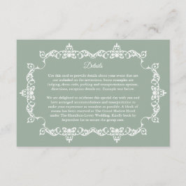 Classic Sage Green Ornately Framed Wedding Informatiekaartje