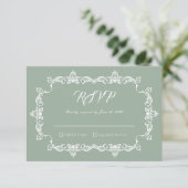 Classic Sage Green Ornately Framed Wedding RSVP Kaartje (Staand voorkant)