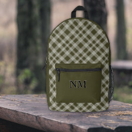 Classic Sage Green Plaid Gepersonaliseerd Bedrukte Rugzak