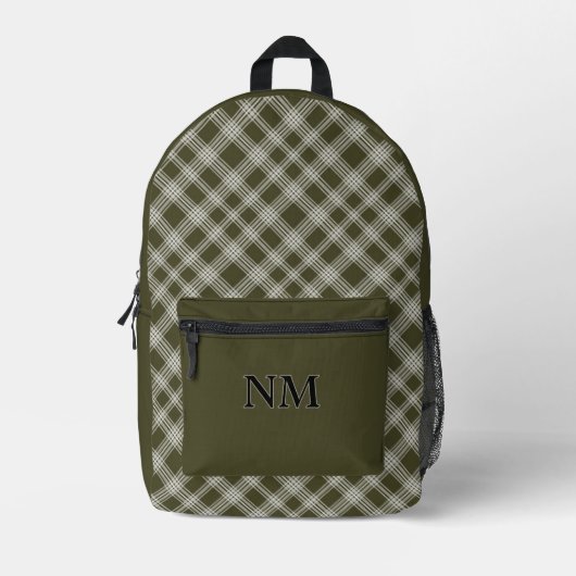 Classic Sage Green Plaid Gepersonaliseerd Bedrukte Rugzak (Voorkant)