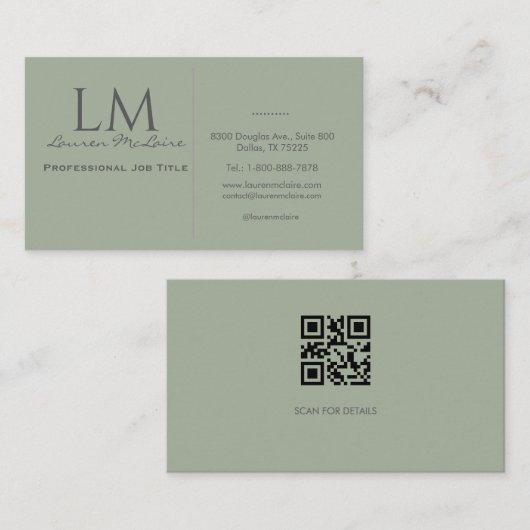 Classic Sage Green QR Code Business Branding Visitekaartje (Voorkant / Achterkant)