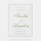 Classic Sage Green Script & Border Wedding Welcome Acryl Bord (Voorkant)