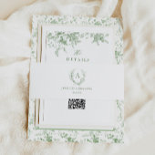 Classic Sage Green Toile Monogram Huwelijk Uitnodigingen Wikkel