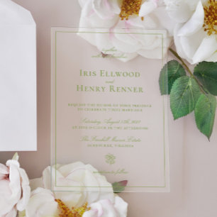 Classic  Sage Green Wedding Acryl Uitnodigingen