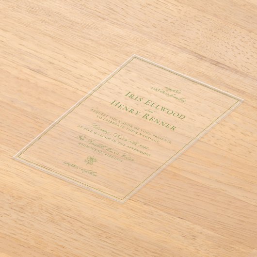 Classic  Sage Green Wedding Acryl Uitnodigingen (Laagn)