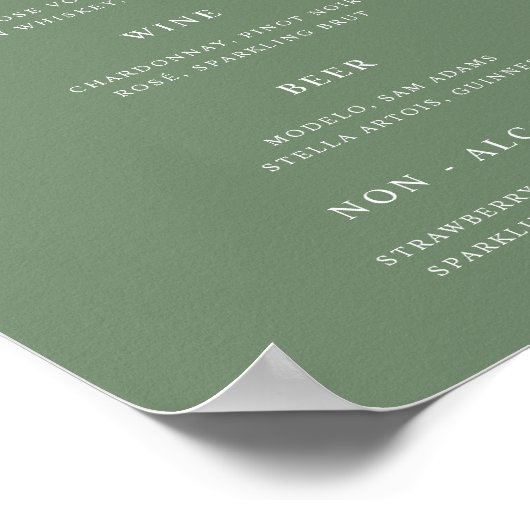 Classic Sage Green Wedding Bar Menu Poster (Hoek)