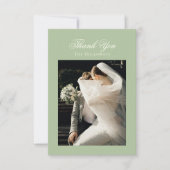 Classic Sage Green Wedding Photo Thank You Card Bedankkaart (Voorkant)