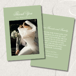 Classic Sage Green Wedding Photo Thank You Card Bedankkaart