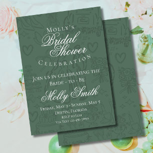 Classic Sage Green Wedding Sketch Vrijgezellenfees Kaart