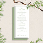 Classic Sage Green & White Border Script Wedding Menu<br><div class="desc">This classic wedding menu features a soft sage green and white color palette with an elegant border and timeless script typography. Designed with a refined front-and-back layout, the front showcases your curated menu while the coordinating back adds a polished, finished look to each card. Perfect for formal, garden, and classic...</div>