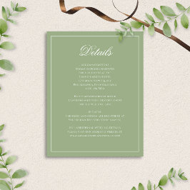 Classic Sage Green & White Border Wedding Details Informatiekaartje