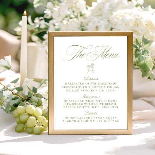 Classic Sage Green & White Bow Wedding Menu