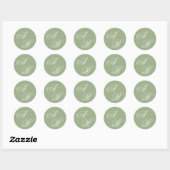 Classic Sage Green & White Monogram Script Wedding Ronde Sticker (Vel)